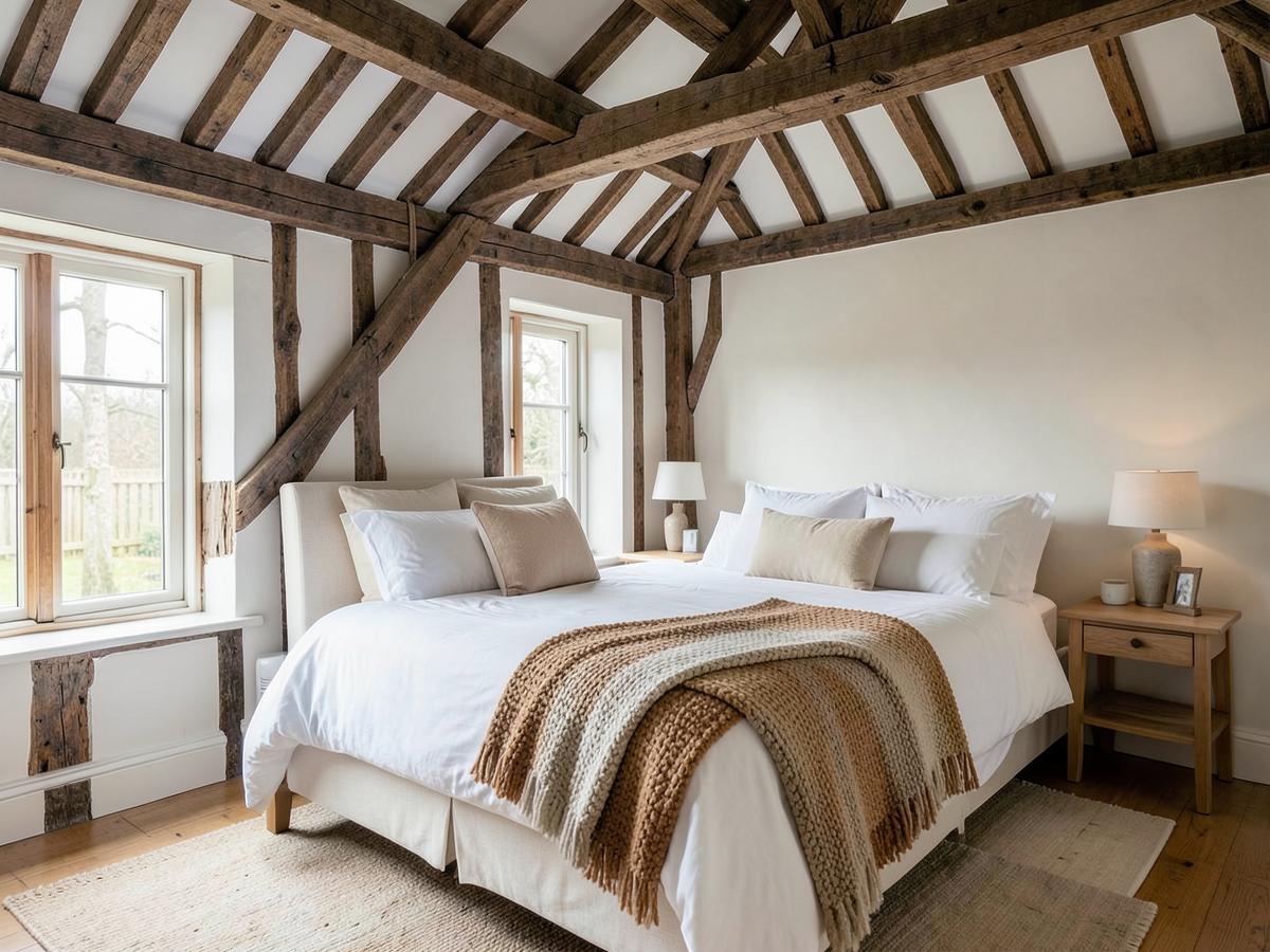 Boutique bedroom with exposed beams